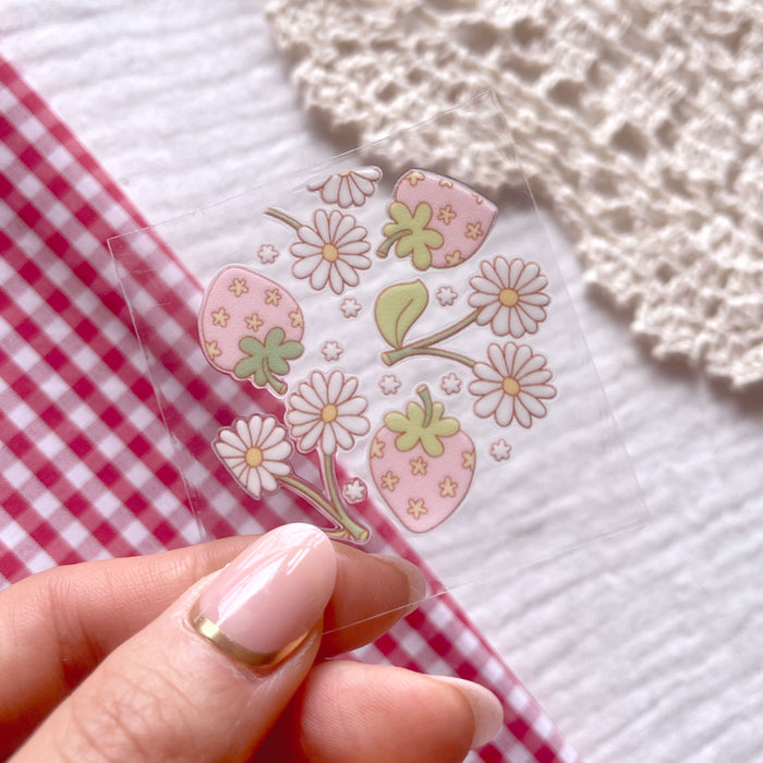[ Double Sided ] Circle UV DTF Decal | Retro Floral Strawberry