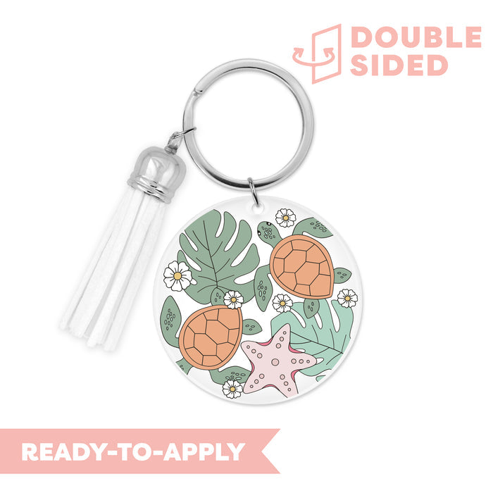 [ Double Sided ] Circle UV DTF Decal | Tropical Turtle