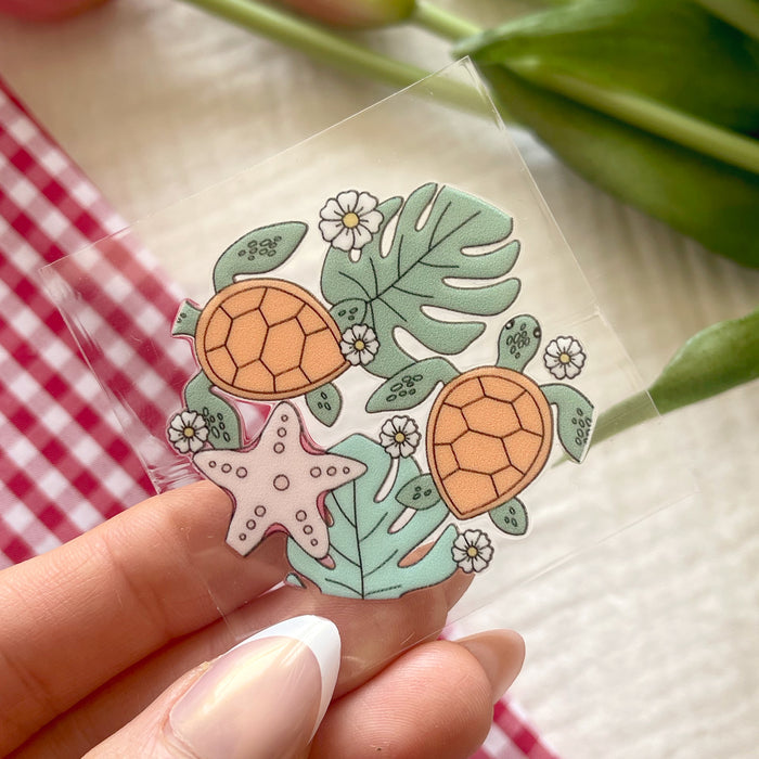 [ Double Sided ] Circle UV DTF Decal | Tropical Turtle