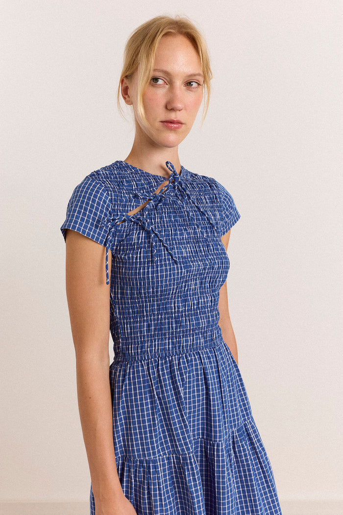 Ebba Midi Dress - Blue Check