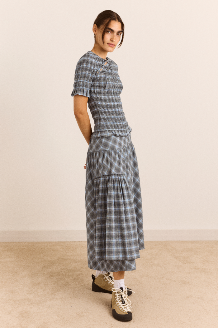 Ebony Blouse - Blue Pepper Check