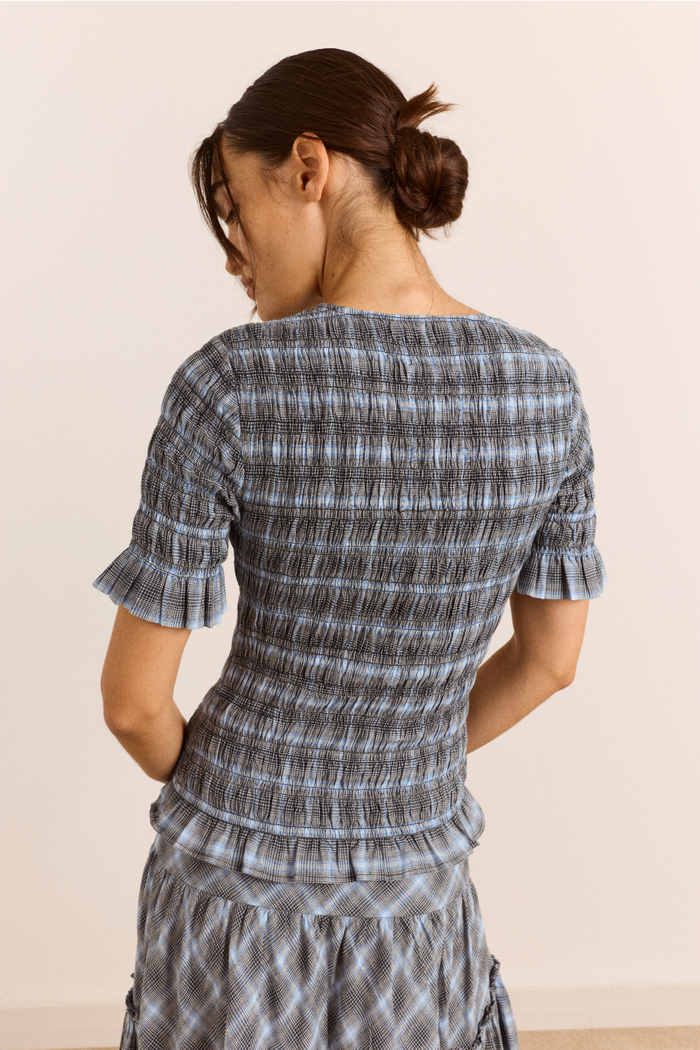 Ebony Blouse - Blue Pepper Check