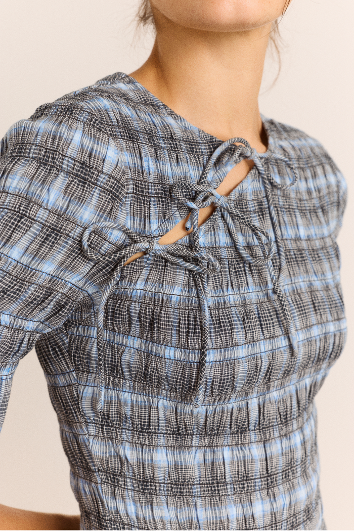 Ebony Blouse - Blue Pepper Check
