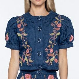 Elizabeth James Coco Top | Denim Embroidery