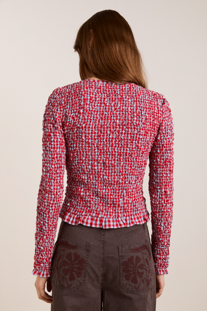 Elliana Smocked Cardi - Blue & Red Gingham