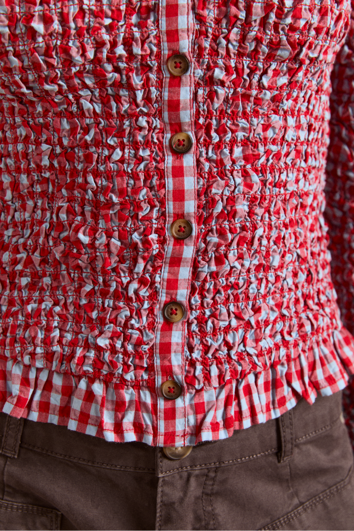Elliana Smocked Cardi - Blue & Red Gingham