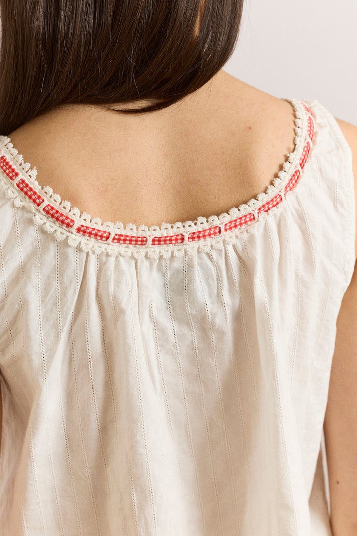 Elodie Cami - White With Red Gingham Tie