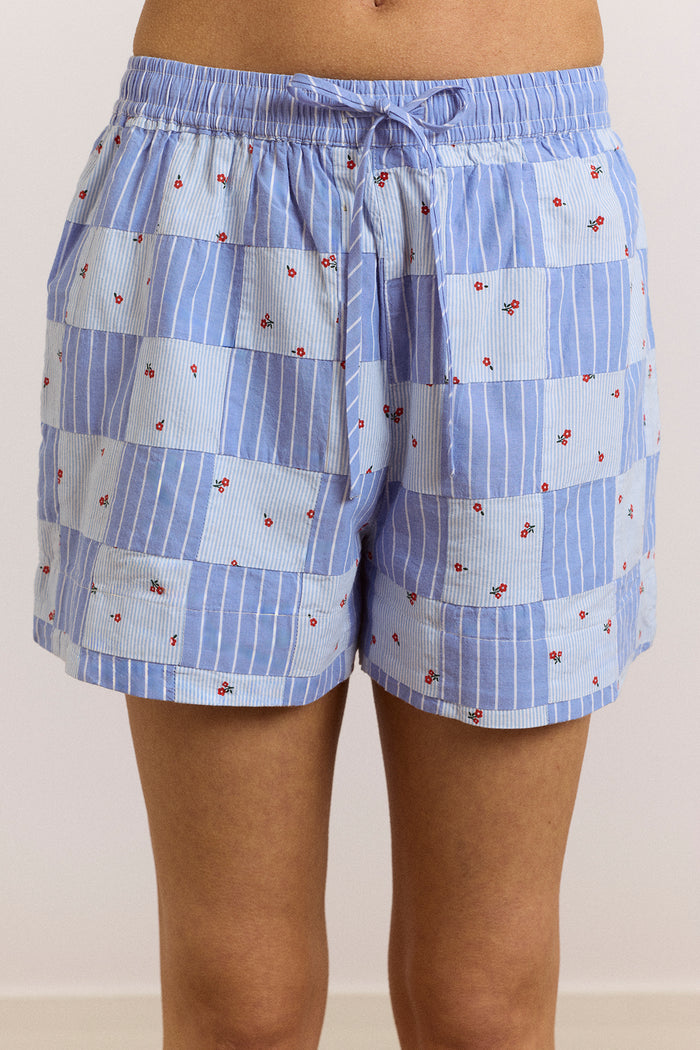 Eluna Boxer Shorts - Blue Stripe & Floral Print