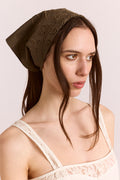 Embroidered Headscarf In Khaki
