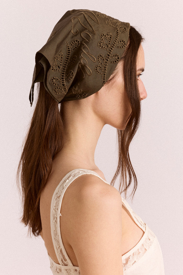 Embroidered Headscarf In Khaki
