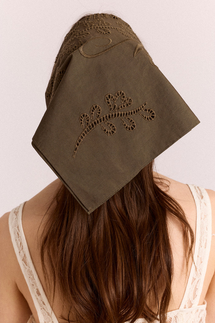 Embroidered Headscarf In Khaki