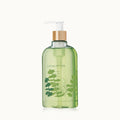 Green bottle with pump labeled 'Eucalyptus' on a white background