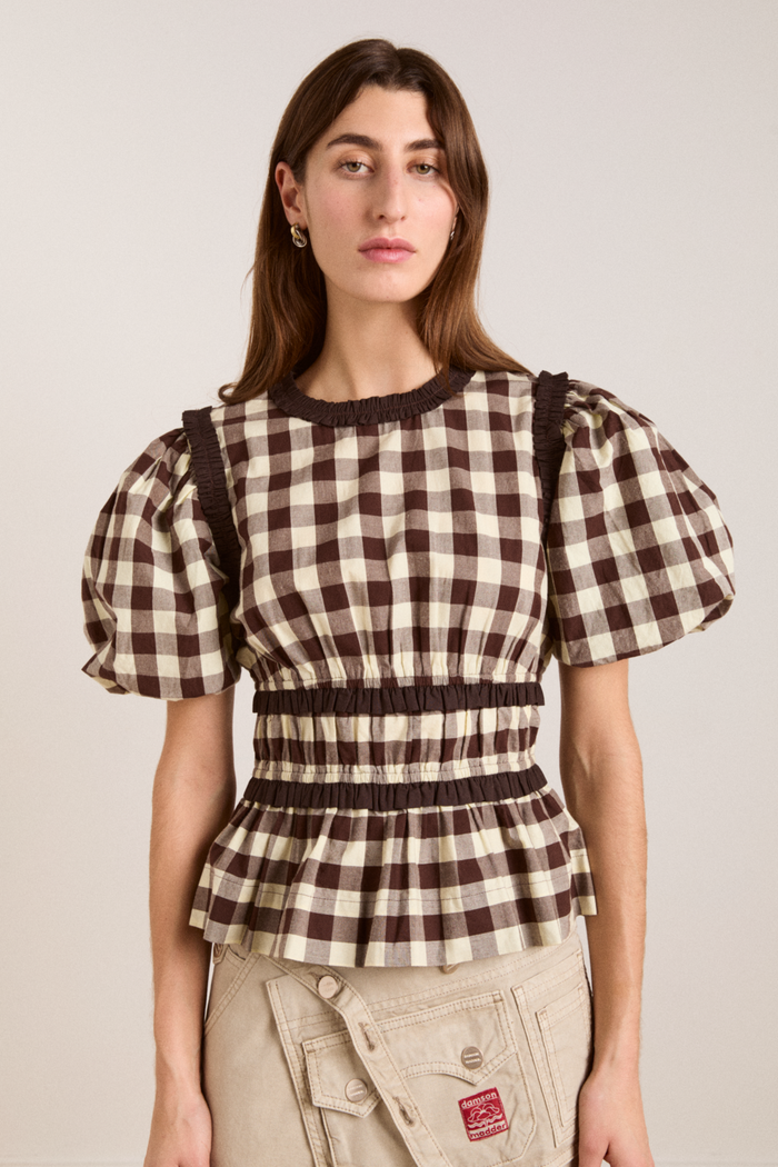 Everly Ruffle Blouse - Butter Gingham