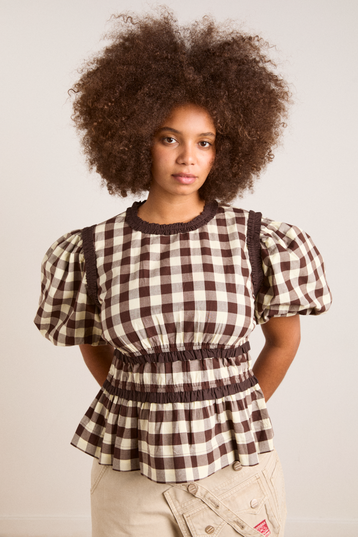 Everly Ruffle Blouse - Butter Gingham