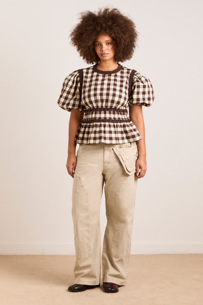 Everly Ruffle Blouse - Butter Gingham