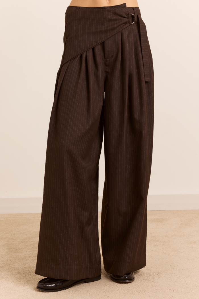 Fabia Trouser - Choc Pinstripe