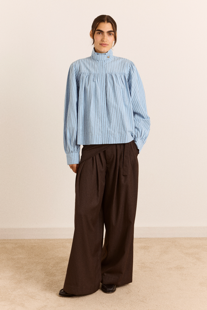 Fabia Trouser - Choc Pinstripe