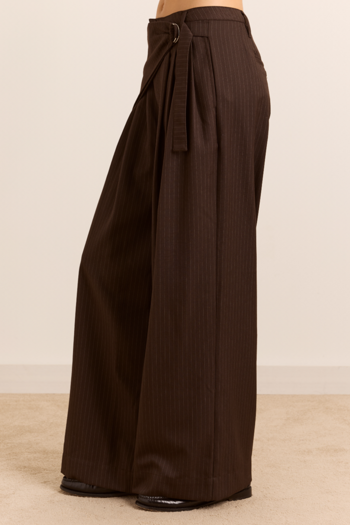 Fabia Trouser - Choc Pinstripe