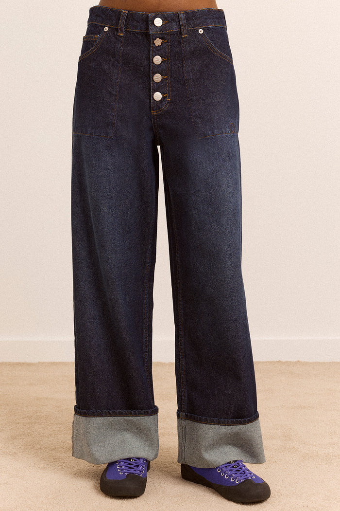 Gigi Ultra Baggy Wide Leg Jeans - Rinse Slate Wash