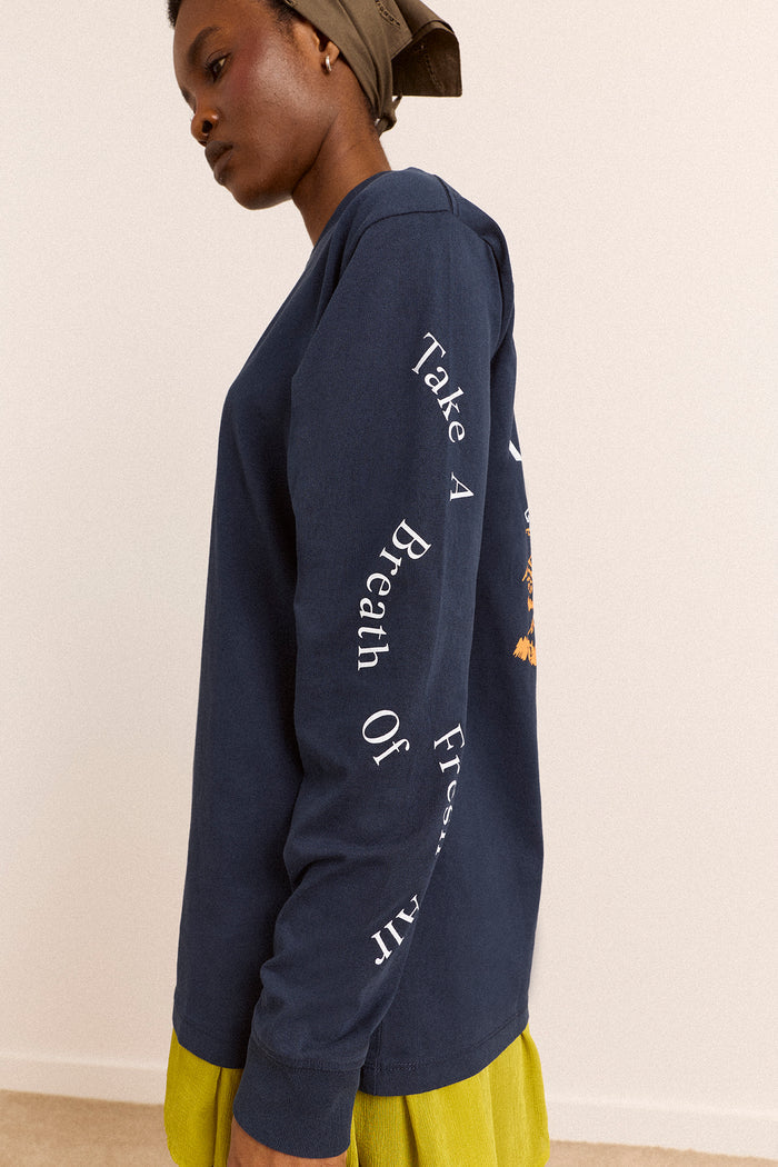 Gone Rambling Long Sleeve Graphic Tee - Blue