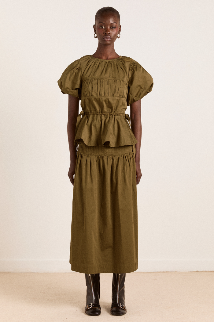 Hadley Blouse - Olive Cotton Satin