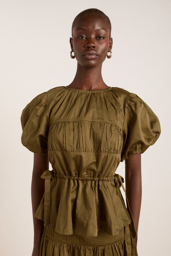Hadley Blouse - Olive Cotton Satin