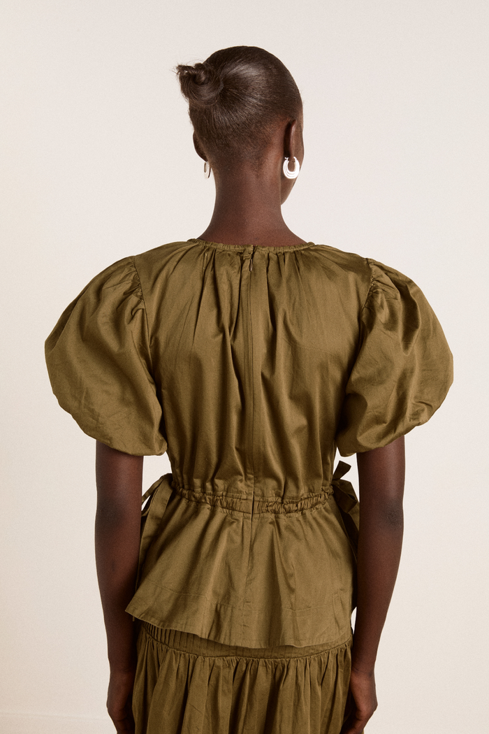 Hadley Blouse - Olive Cotton Satin