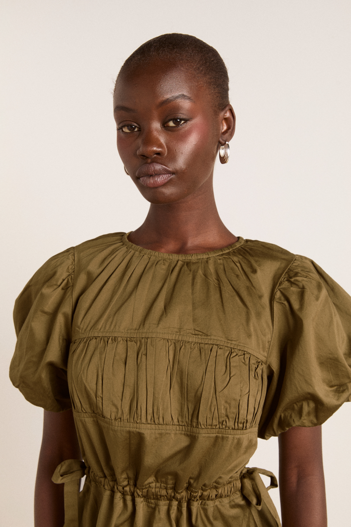 Hadley Blouse - Olive Cotton Satin