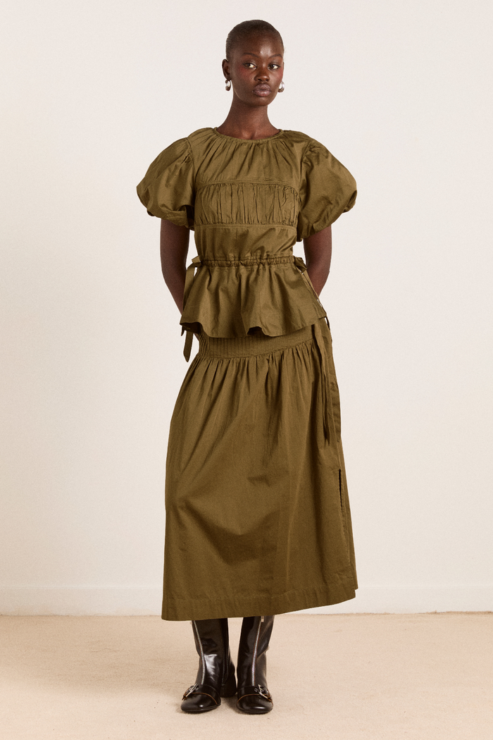 Hadley Blouse - Olive Cotton Satin