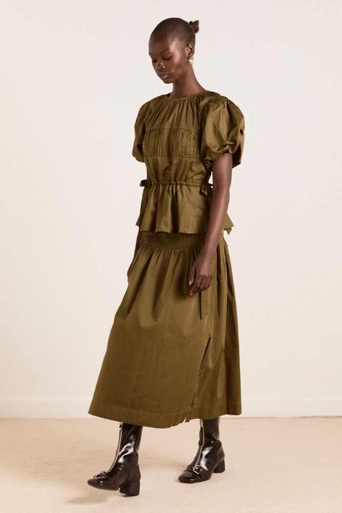 Hadley Blouse - Olive Cotton Satin