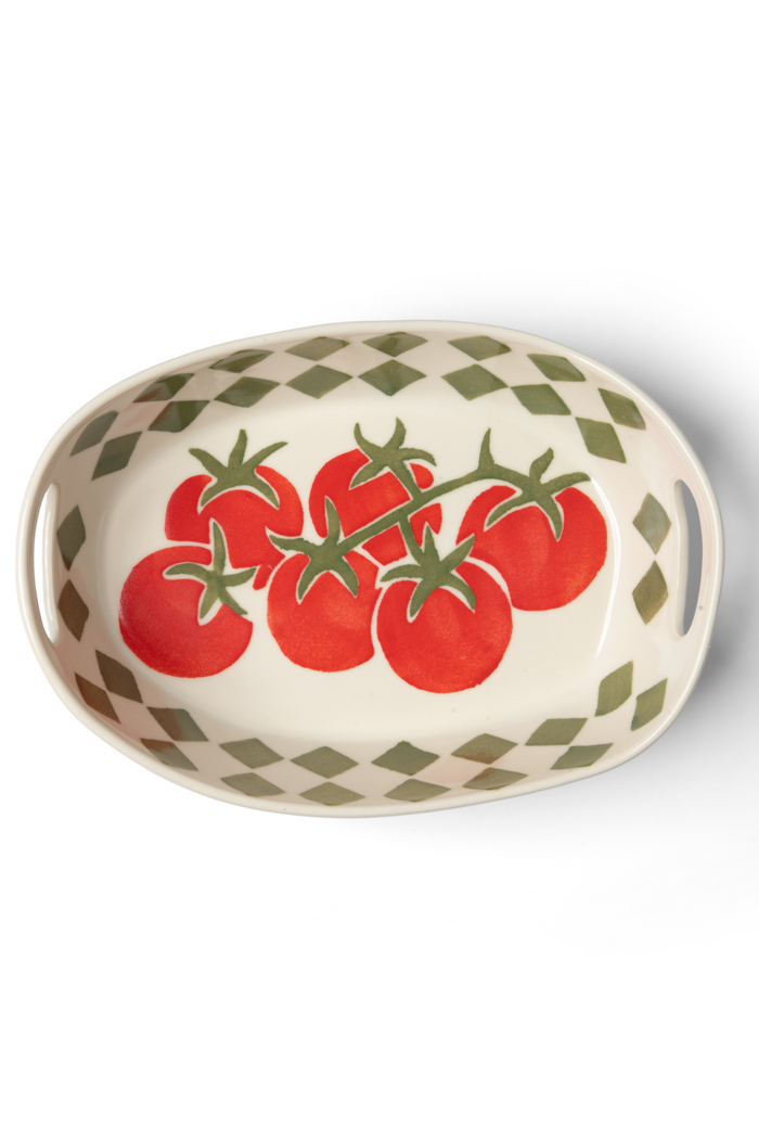 Hand Painted Check Tomato Serving Bowl