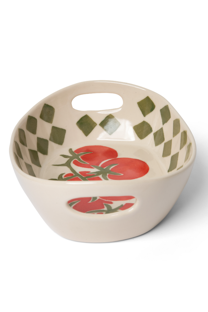 Hand Painted Check Tomato Serving Bowl