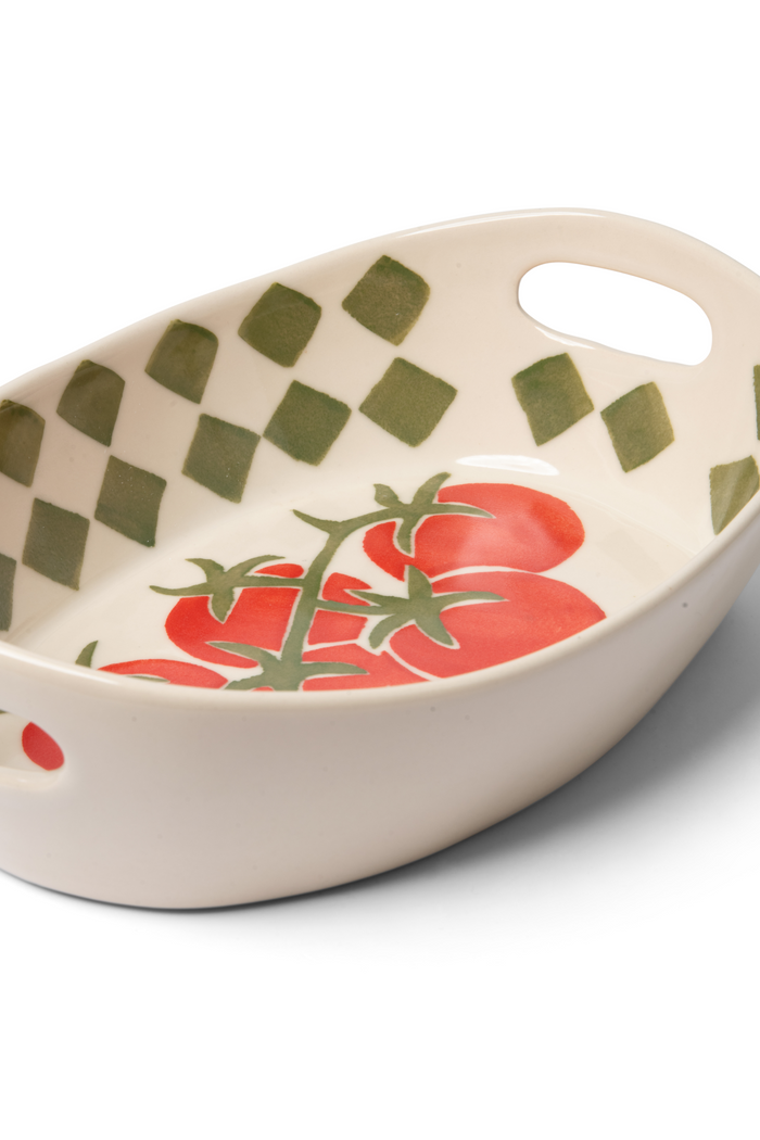 Hand Painted Check Tomato Serving Bowl