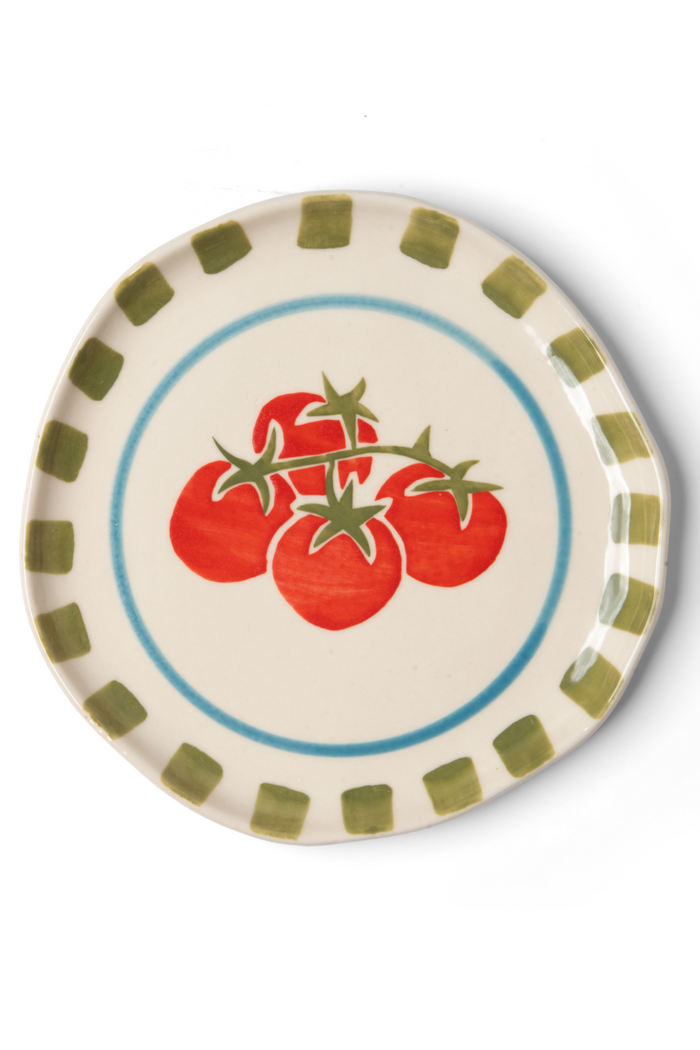 Hand Painted Small Side Plate Set Of 2 Tomato/Check