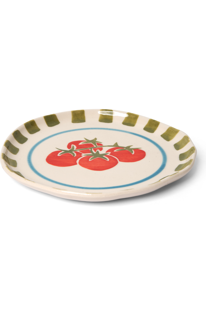 Hand Painted Small Side Plate Set Of 2 Tomato/Check