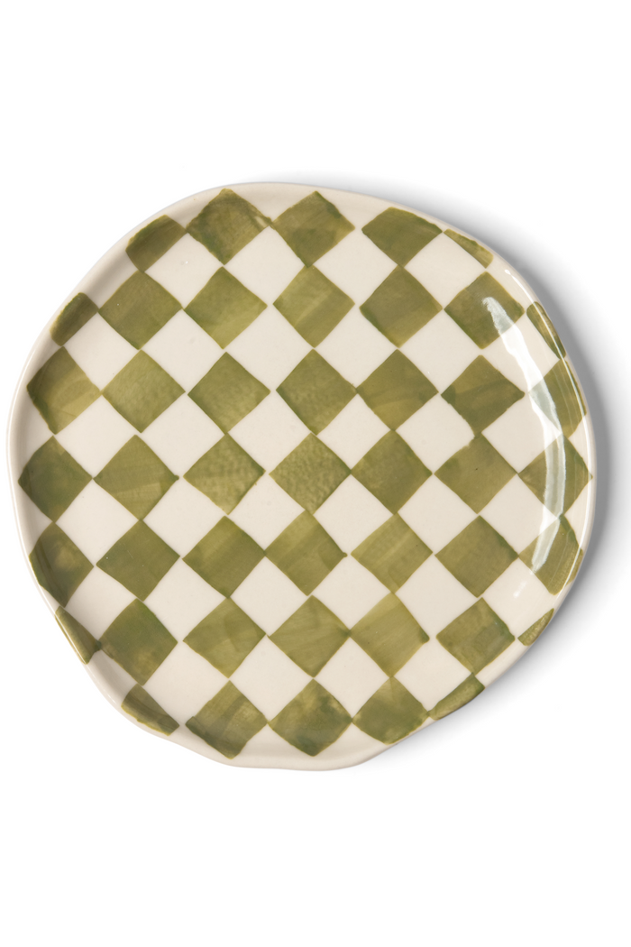 Hand Painted Small Side Plate Set Of 2 Tomato/Check