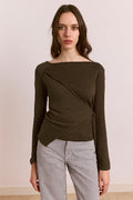 Hannie Wrap Tie Knitted Top - Olive