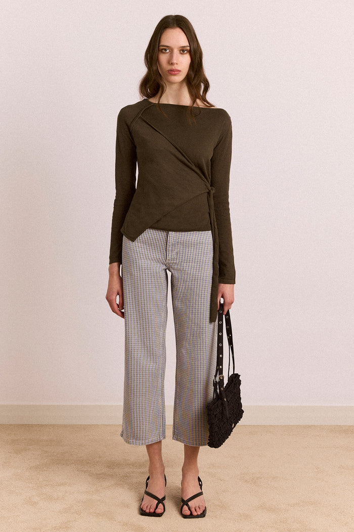 Hannie Wrap Tie Knitted Top - Olive