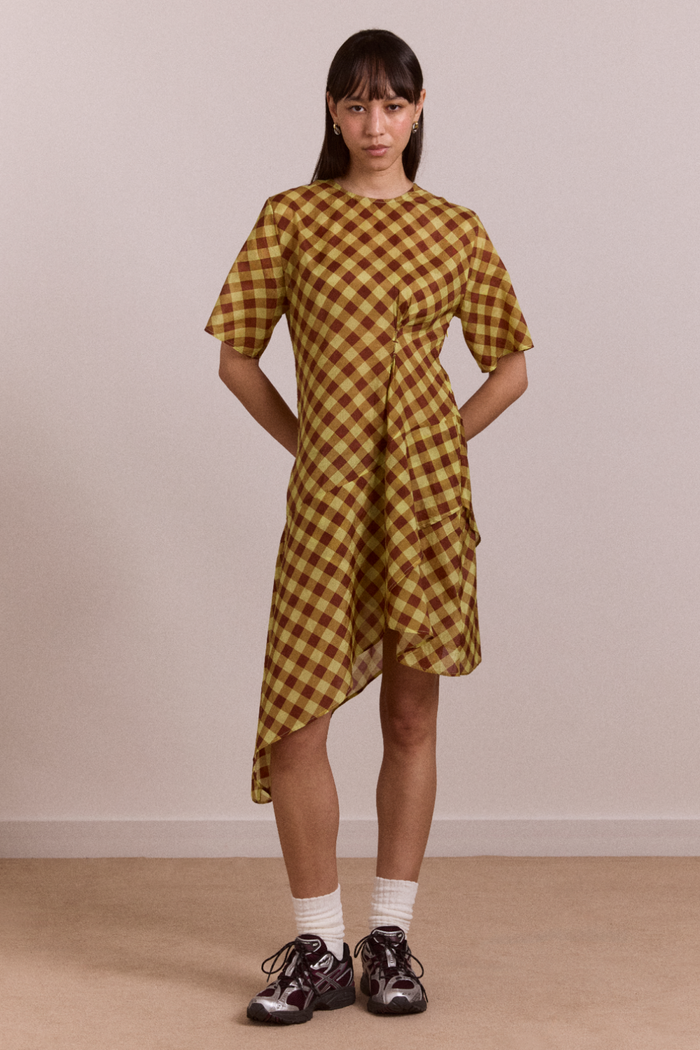 Harmony Sheer Midi Dress - Choc Avo Gingham