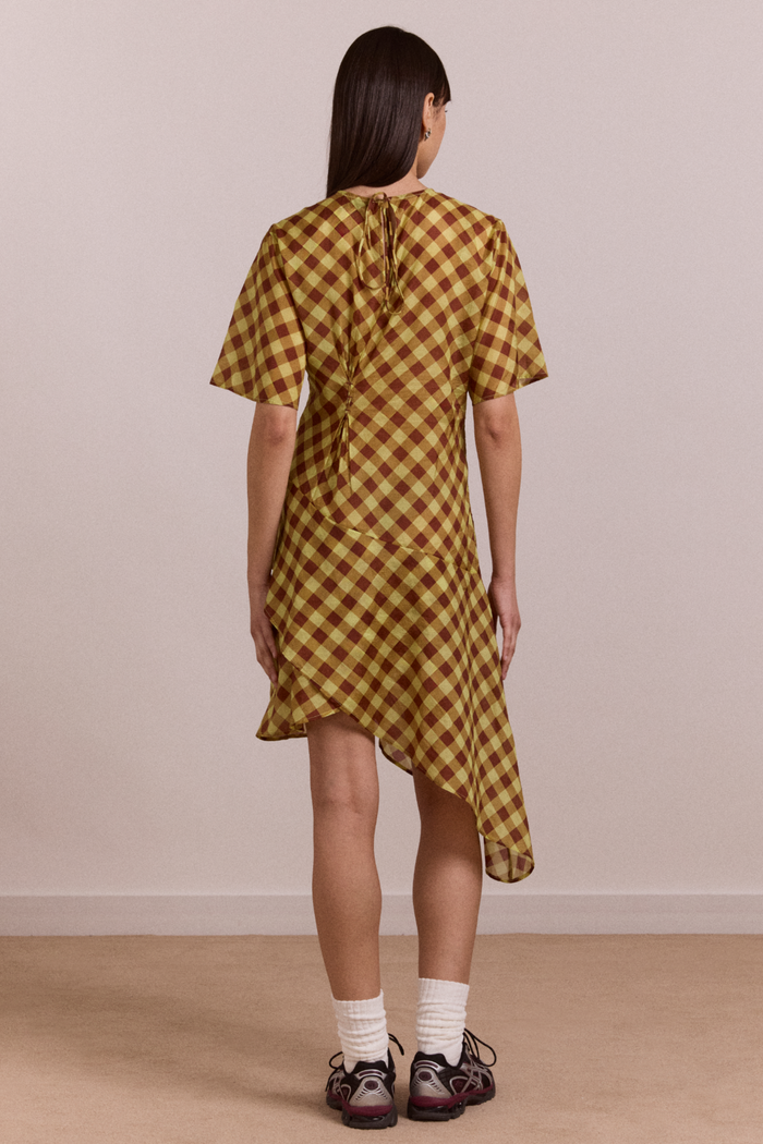 Harmony Sheer Midi Dress - Choc Avo Gingham