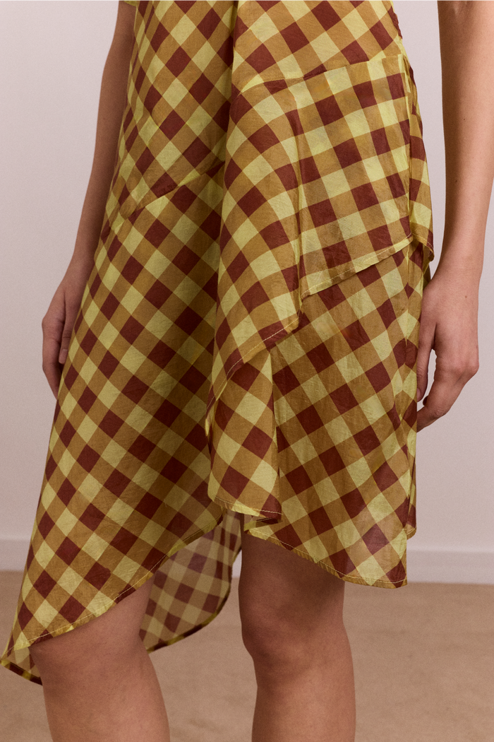 Harmony Sheer Midi Dress - Choc Avo Gingham