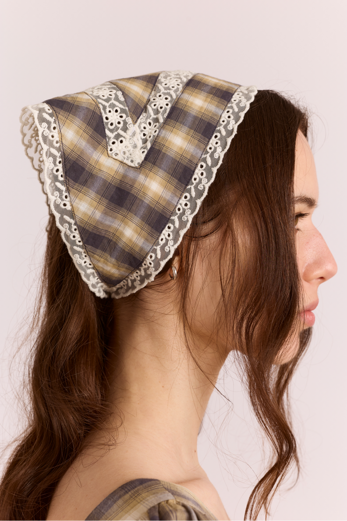 Headscarf With Lace Detail In Cardamon Check