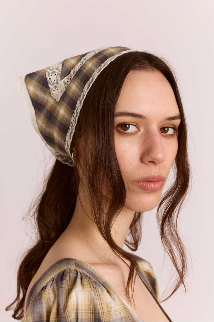 Headscarf With Lace Detail In Cardamon Check