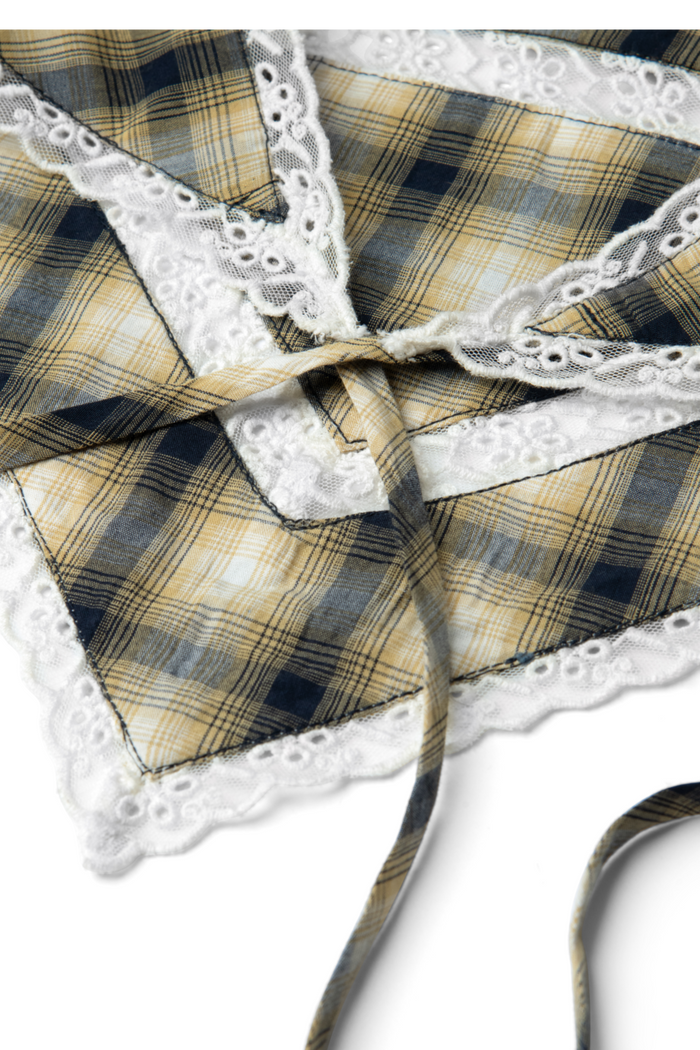 Headscarf With Lace Detail In Cardamon Check
