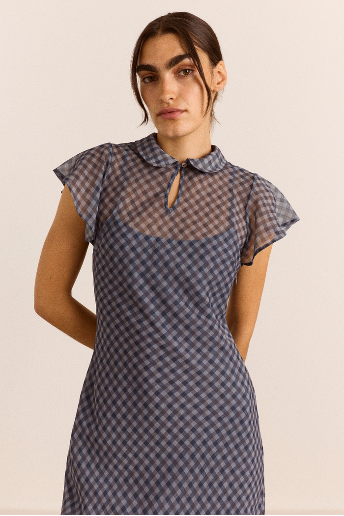 Hudson Midi Dress - Blue Grey Gingham