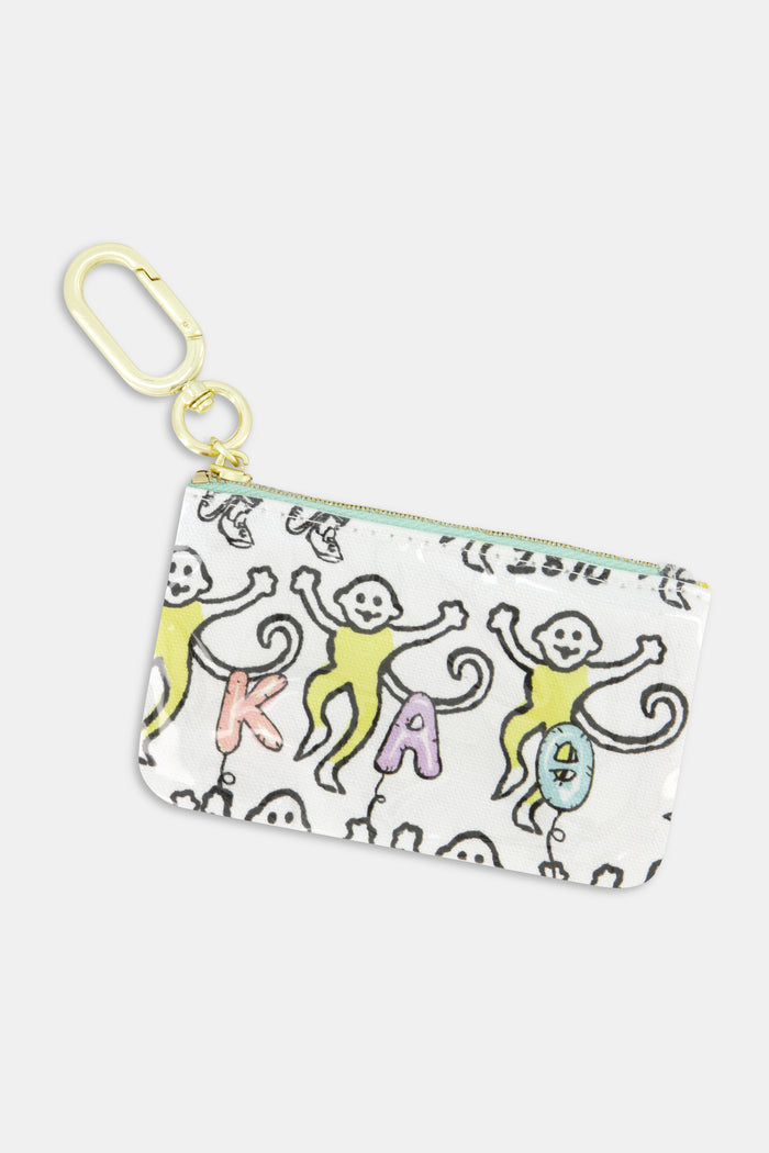 Show off your Kappa Alpha Theta spirit with the Roller Rabbit Kappa Alpha Theta Monkey Coin Pouch—a small white zippered pouch featuring playful monkeys, pastel K, A, and O letters, and a gold clip.