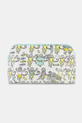 Show your Kappa Alpha Theta pride with the Roller Rabbit Kappa Alpha Theta Monkey Makeup Bag—a zippered bag featuring a playful pattern of cartoon monkeys, Greek letters, stars, and vibrant yellow, purple, and teal illustrations on a white background. Perfect as a Sorority Gift or for everyday use!.