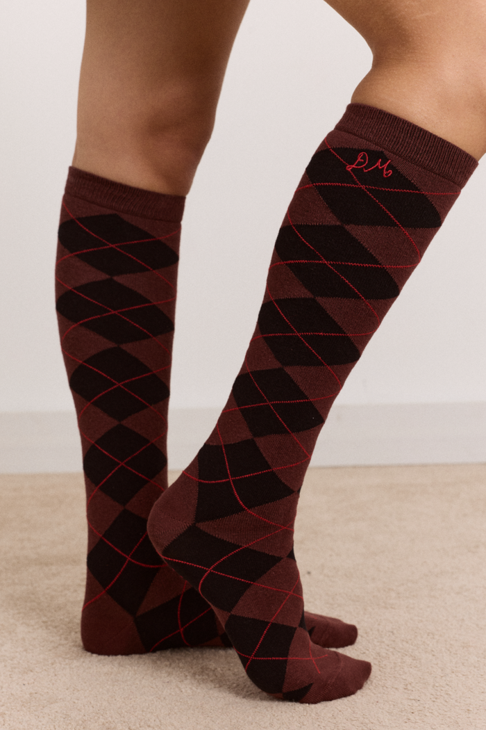 Knee Length Socks - Choc Argyle