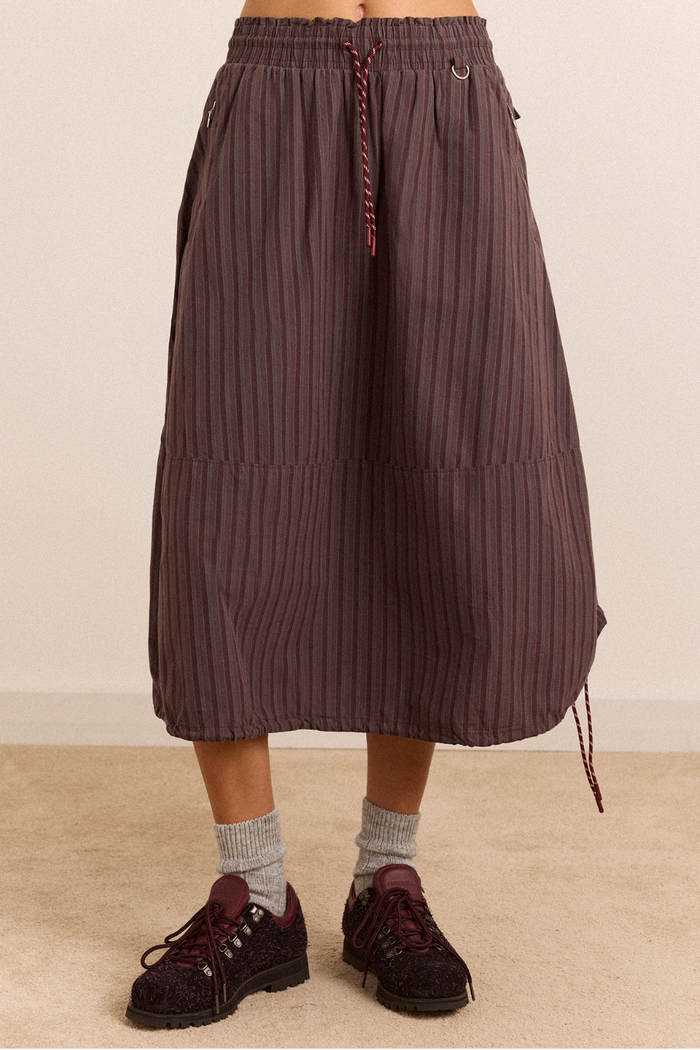 Lainey Midi Skirt - Merlot Stripe