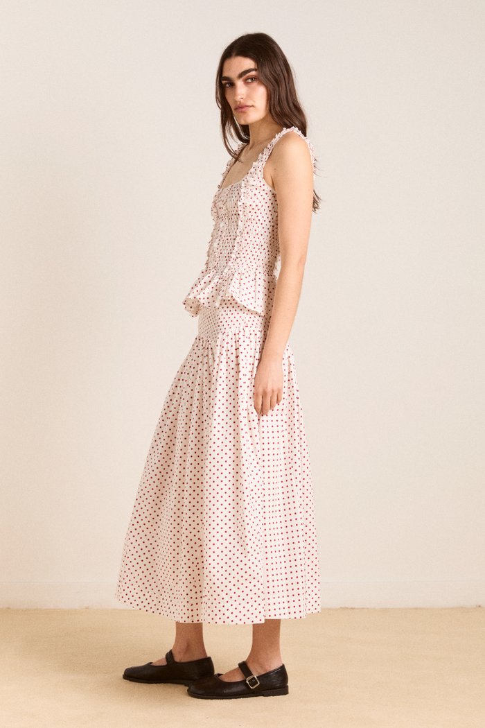 Layla Skirt - Off White And Red Spot